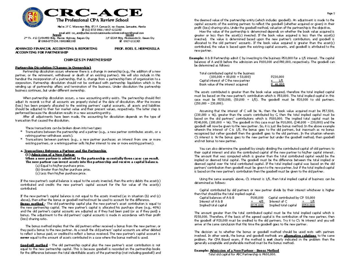 [WEEK 2] AFAR Partnership Dissolution and Changes in Ownership - Document Preview