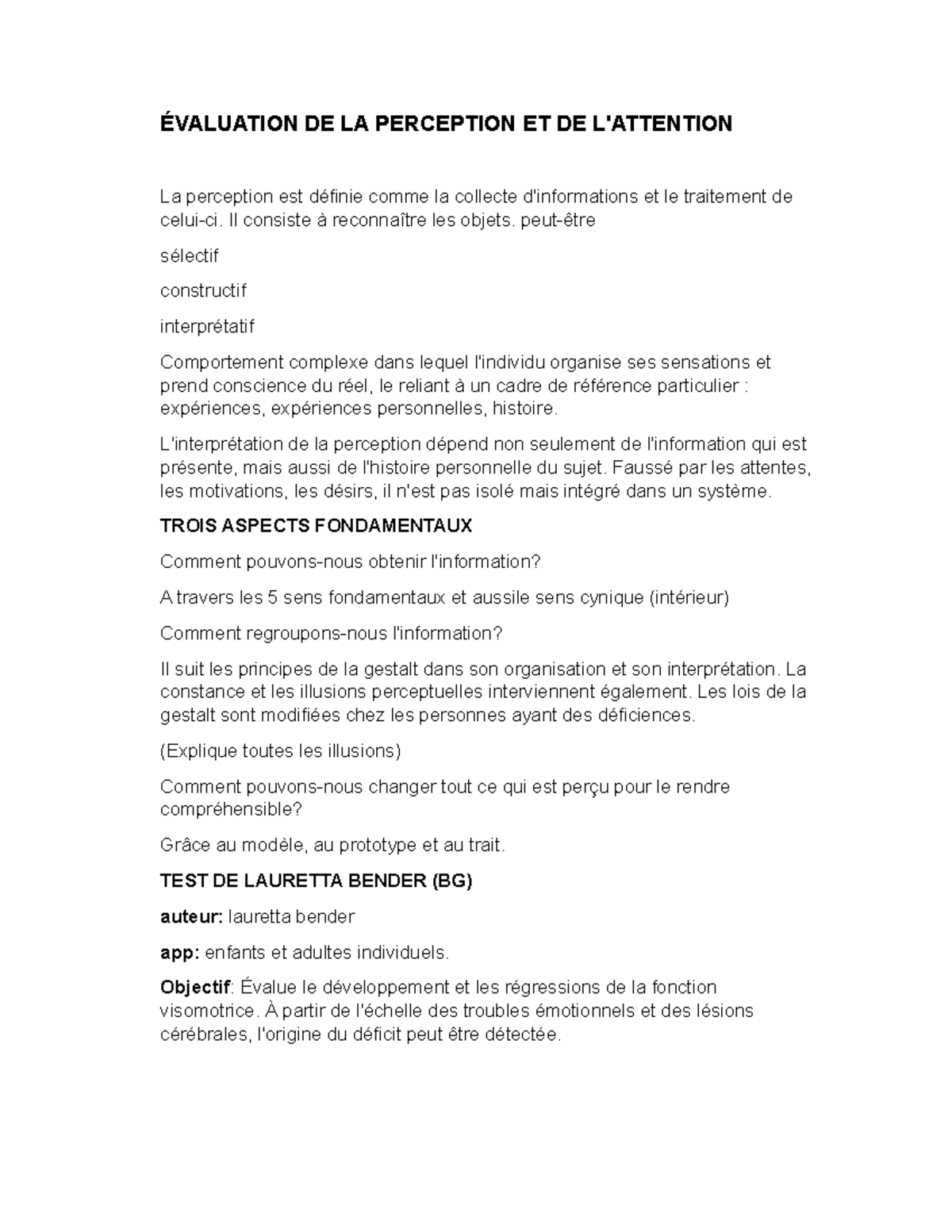 Évaluation de la perception et de l'attention : Études et tests ...