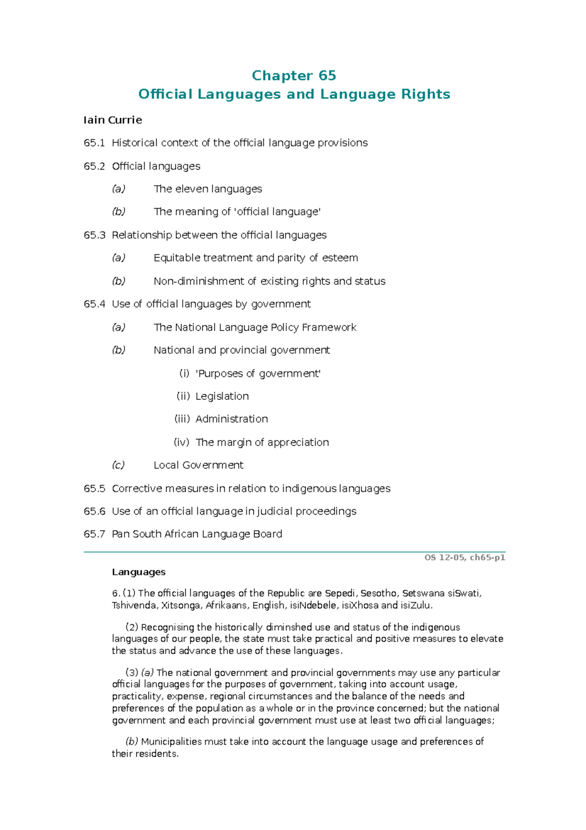 Chapter 65: Official Languages & Language Rights (OS 12-05) - Studocu