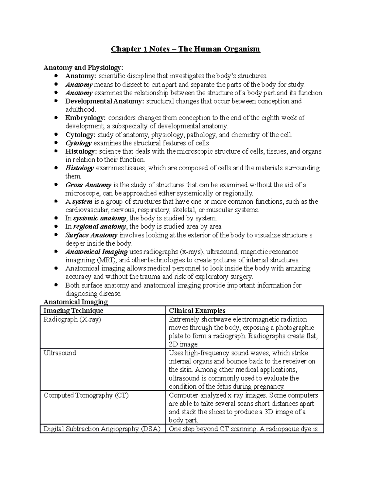 Chapter 1 Notes: Anatomy & Physiology of the Human Organism - Studocu