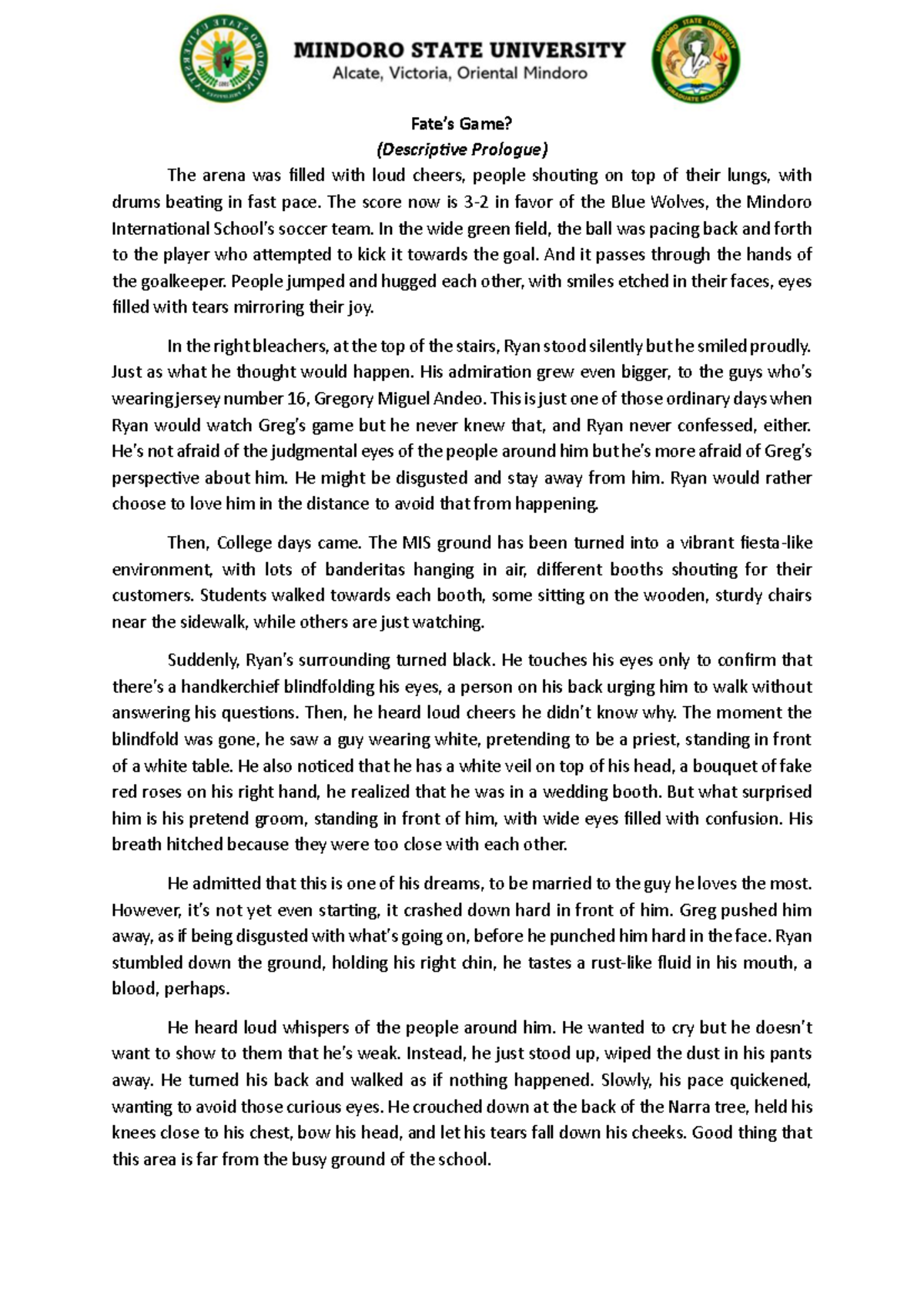 Activity 3: Descriptive Prologue in Advanced Creative Writing - Studocu