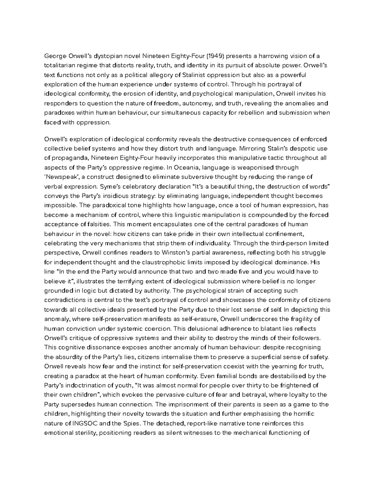 Common MOD Essay - 1984: Exploring Totalitarianism and Identity - Studocu