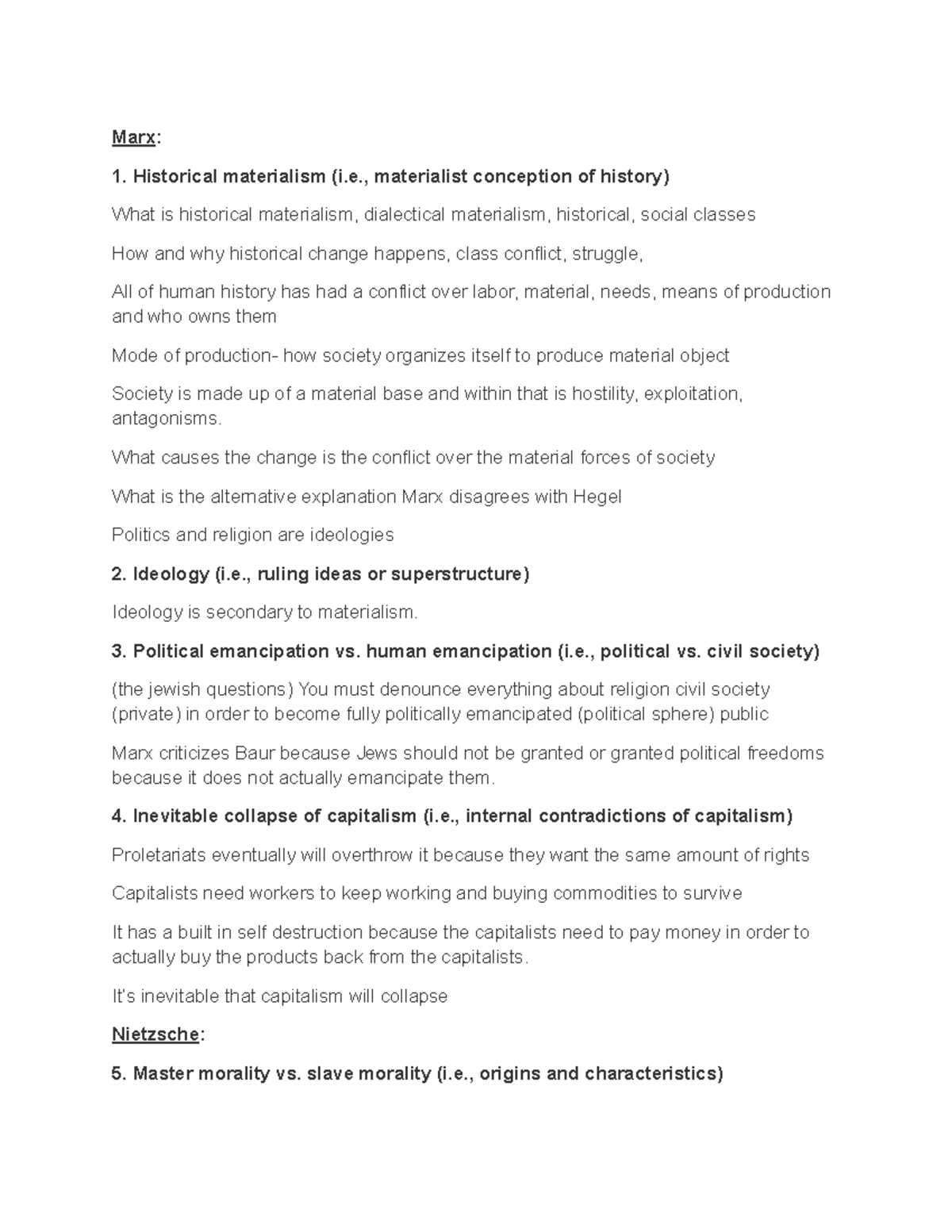 SOC 101 Midterm Exam Study Guide: Marx & Nietzsche Concepts - Studocu