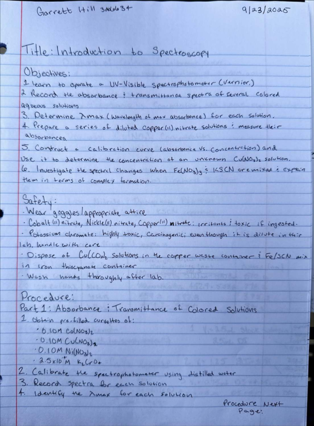 Chem Lab 320634: Introduction to Spectroscopy Lab Notes - Studocu