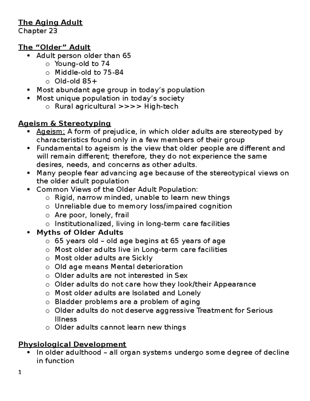 Aging Adult Death and Dying: Comprehensive Study Notes (Course Code ...