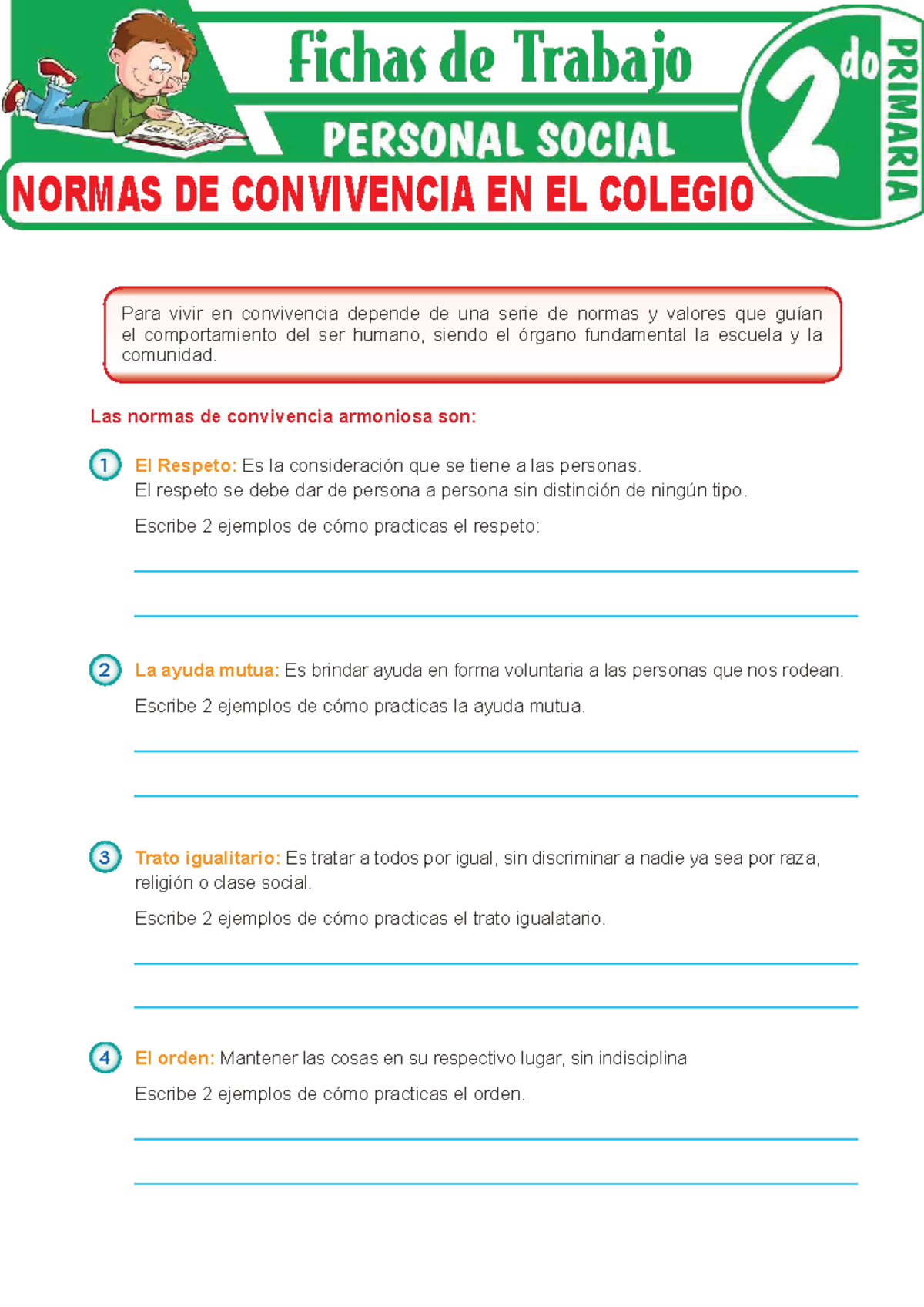Normas de Convivencia en el Colegio - Segundo Grado de Primaria - Studocu