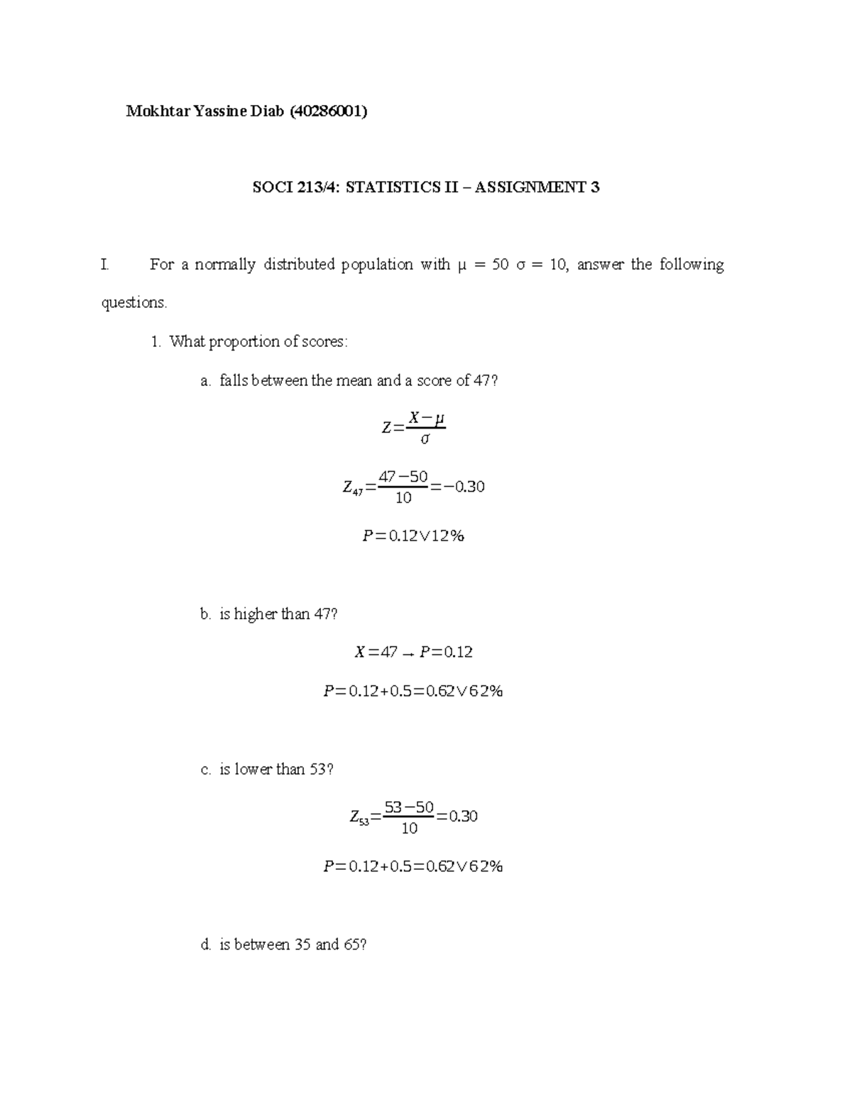 SOCI 213 Assignment 3 - Statistics II Analysis and Probability - Studocu