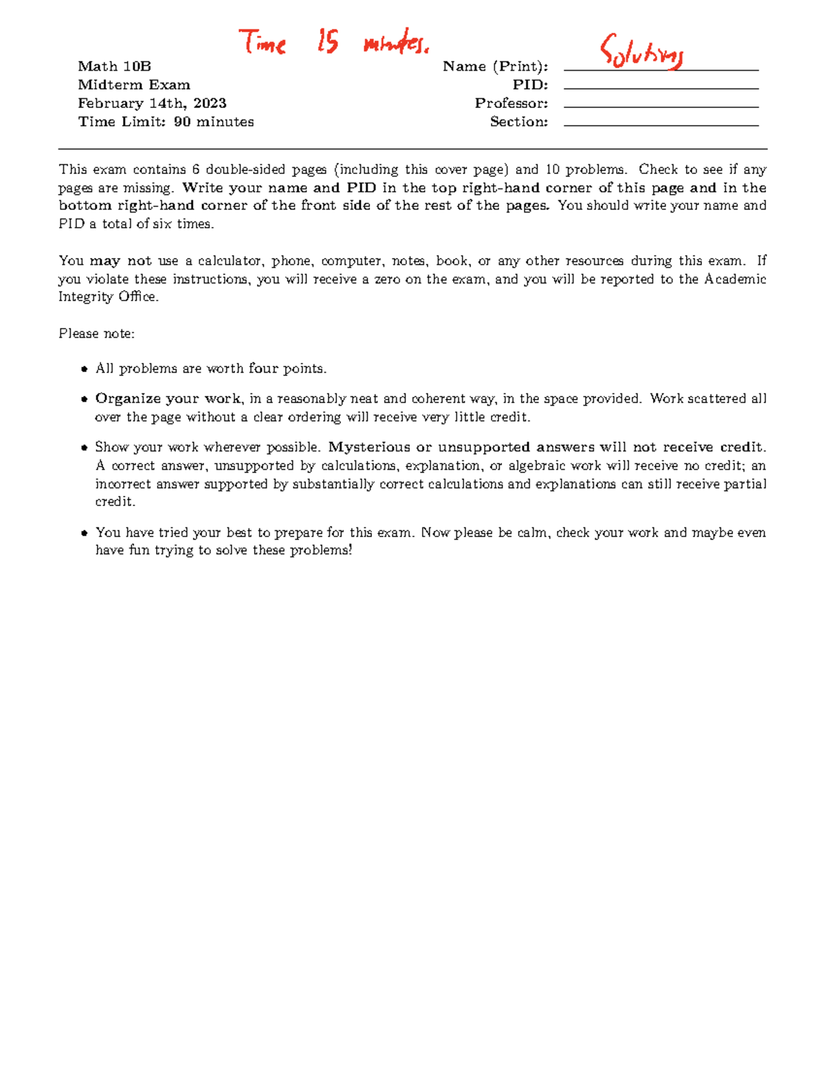 Math 10B Midterm Exam Solutions - Winter 2023 - Studocu