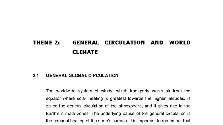 Theme 2: General Circulation and Climate Patterns in Meteorology - Studocu