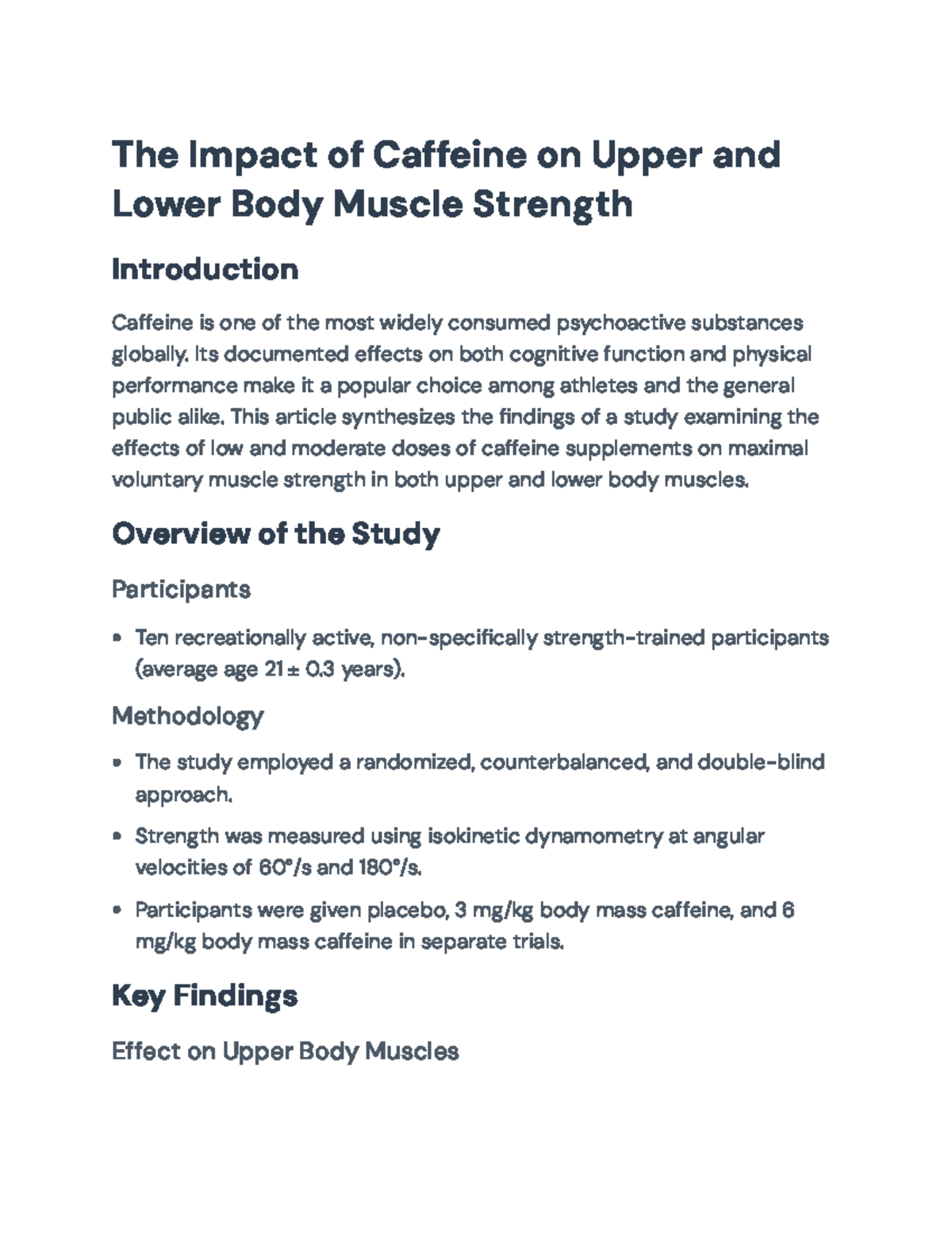 Effects of Caffeine on Muscle Strength: Upper & Lower Body Study ...