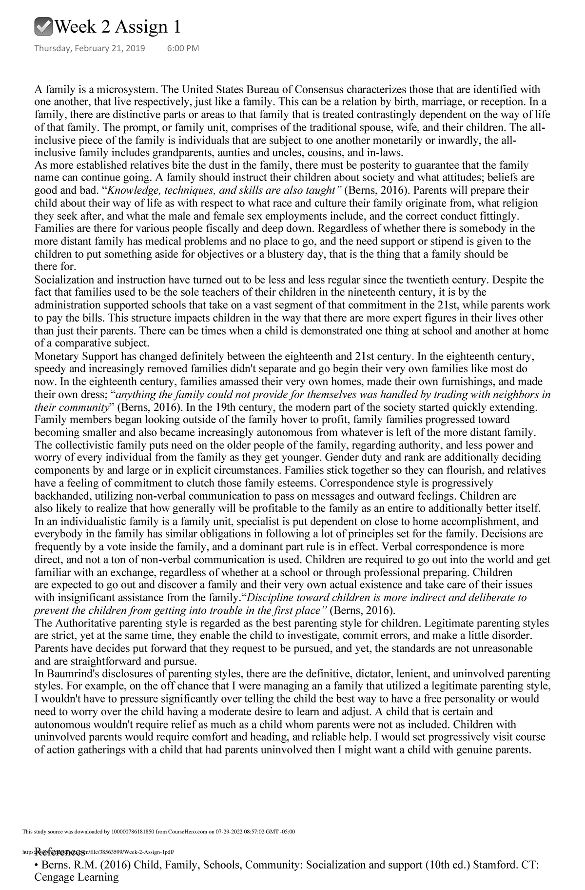Week 2 Assign 1 - A family is a microsystem. The United States Bureau ...