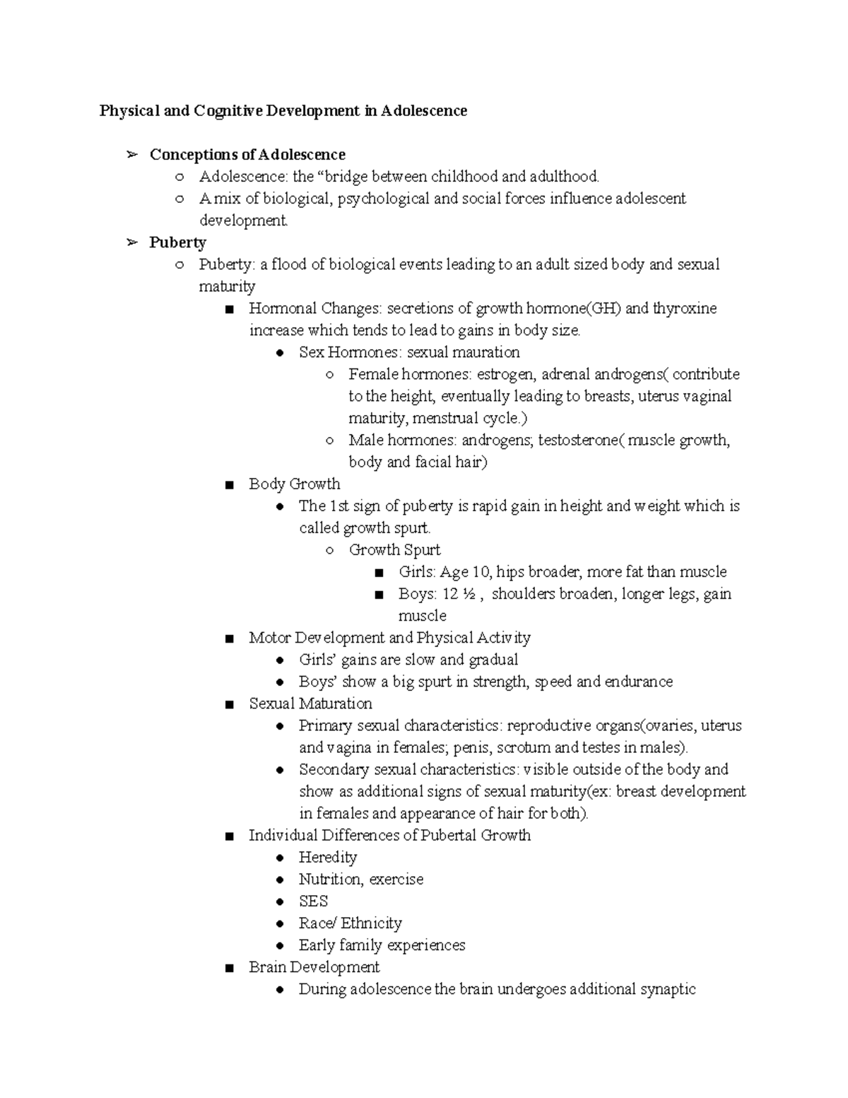 Chapter 11 Outline: Physical & Cognitive Development in Adolescence ...