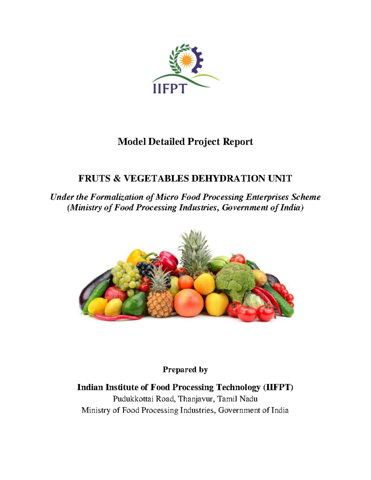 Model DPR on Dehydration of Fruits & Vegetables by IIFPT - Studocu