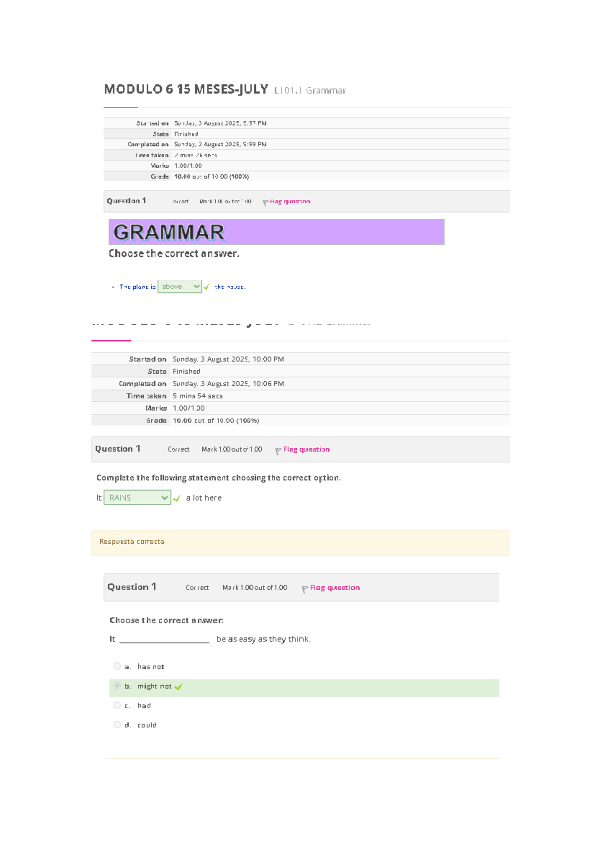 Modulo 6 L101.1: Grammar and Reading Exercises Overview - Document Preview