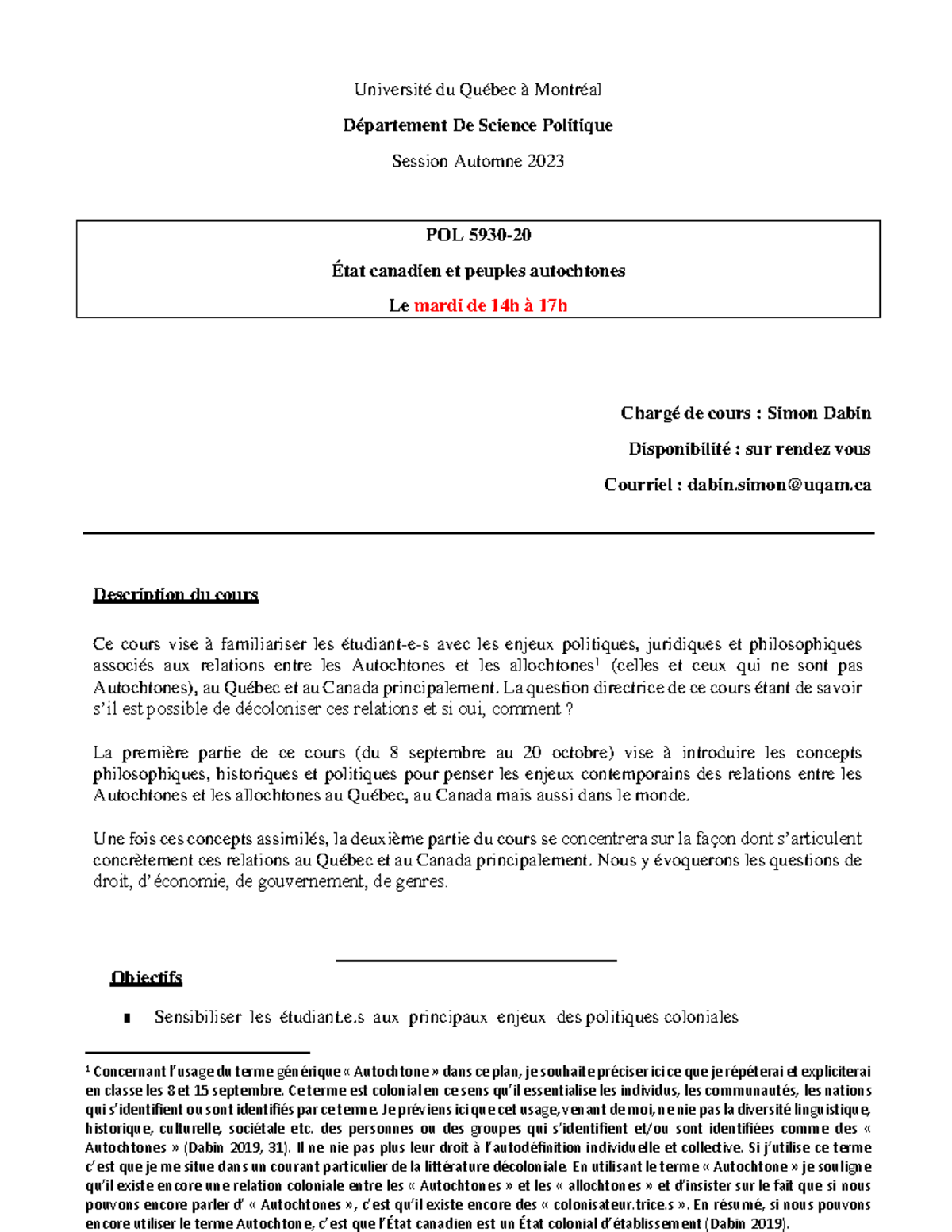 Plan de Cours POL5930 : État Canadien et Peuples Autochtones (Automne ...