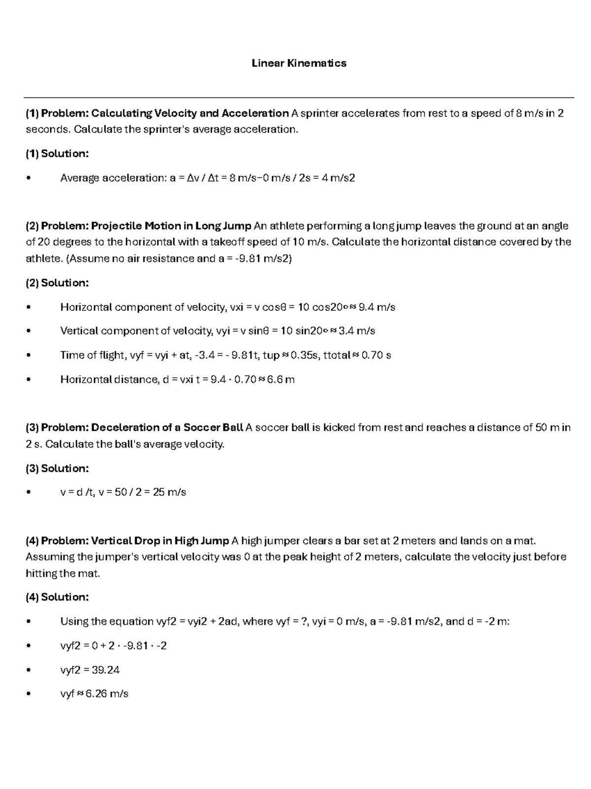 Linear Kinematics Problems & Solutions - PHYS101 Lab Notes - Studocu
