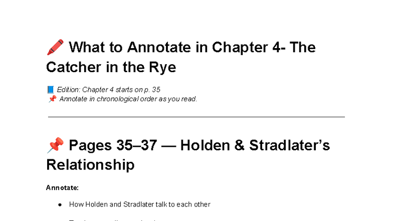 Annotated Notes for Chapter 4 of The Catcher in the Rye (Eng 101) - Studocu