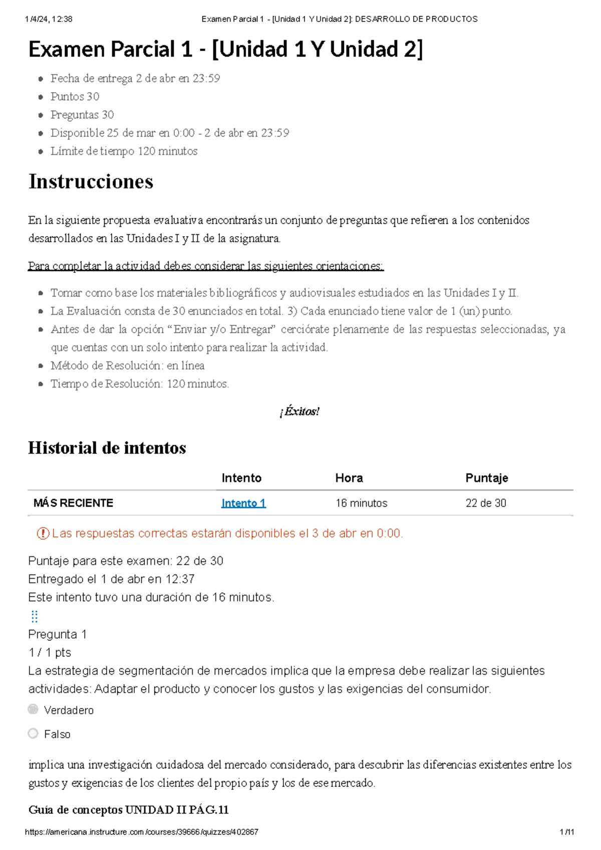 Examen Parcial 1 - [Unidad 1 y Unidad 2] Desarrollo de Productos - Studocu