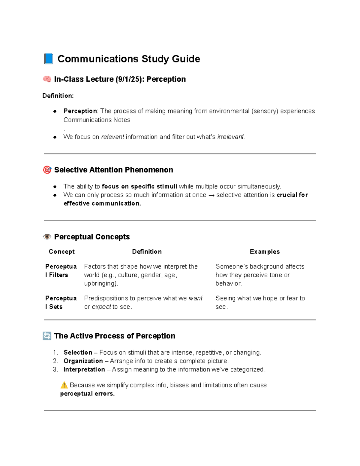 Communications Midterm Study Guide: Key Concepts & Perception - Studocu
