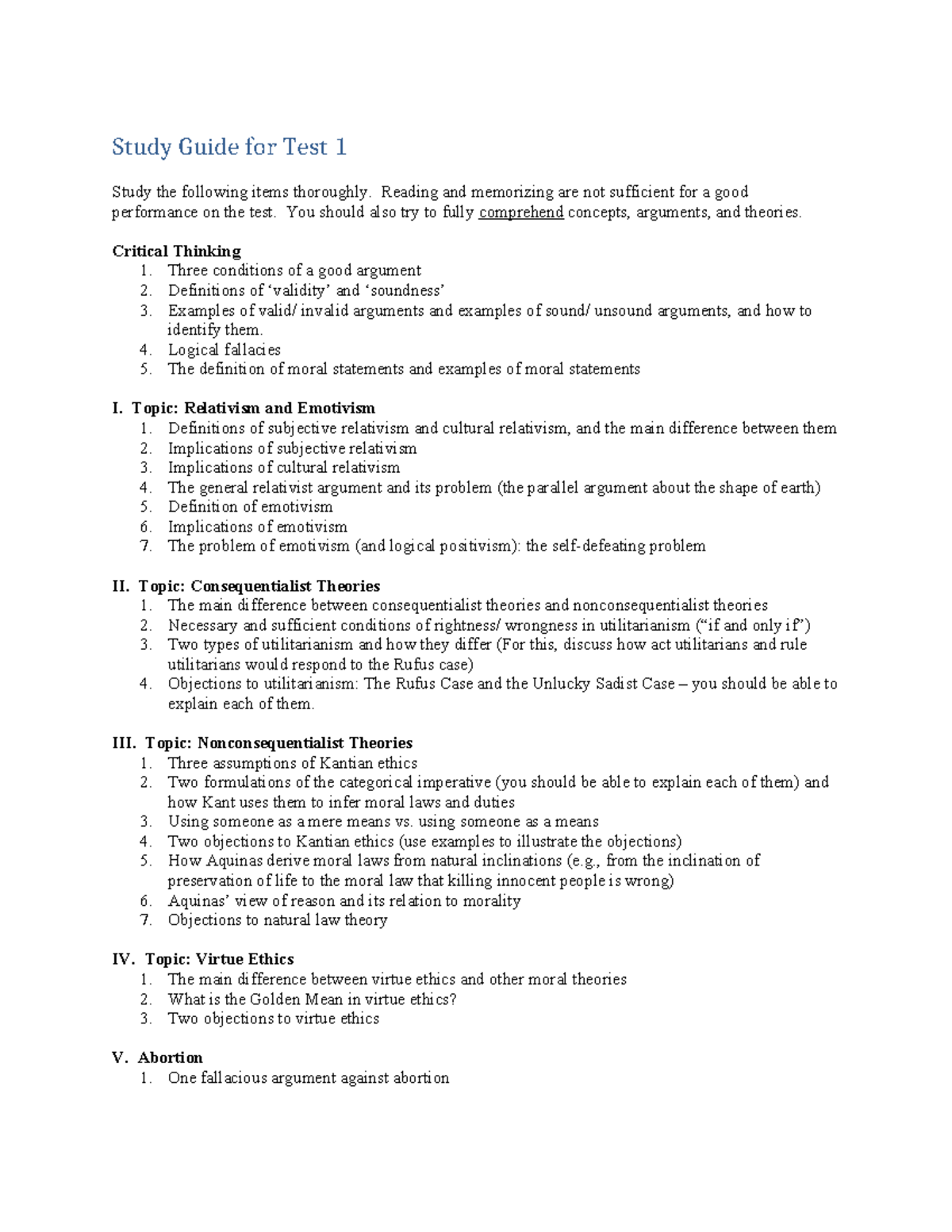 Study Guide for PHIL 101 Test 1: Key Concepts & Theories - Studocu