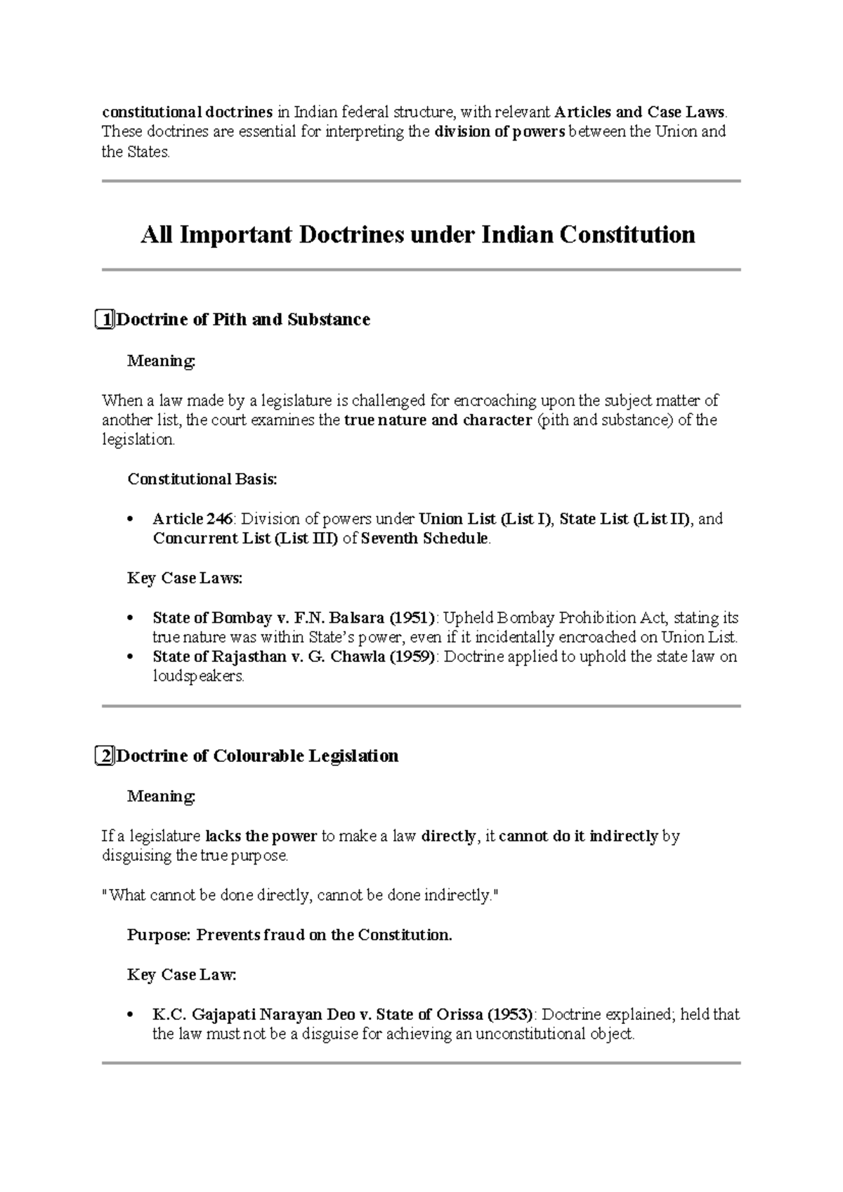 Constitutional Doctrines in Indian Federal Structure: Key Articles ...