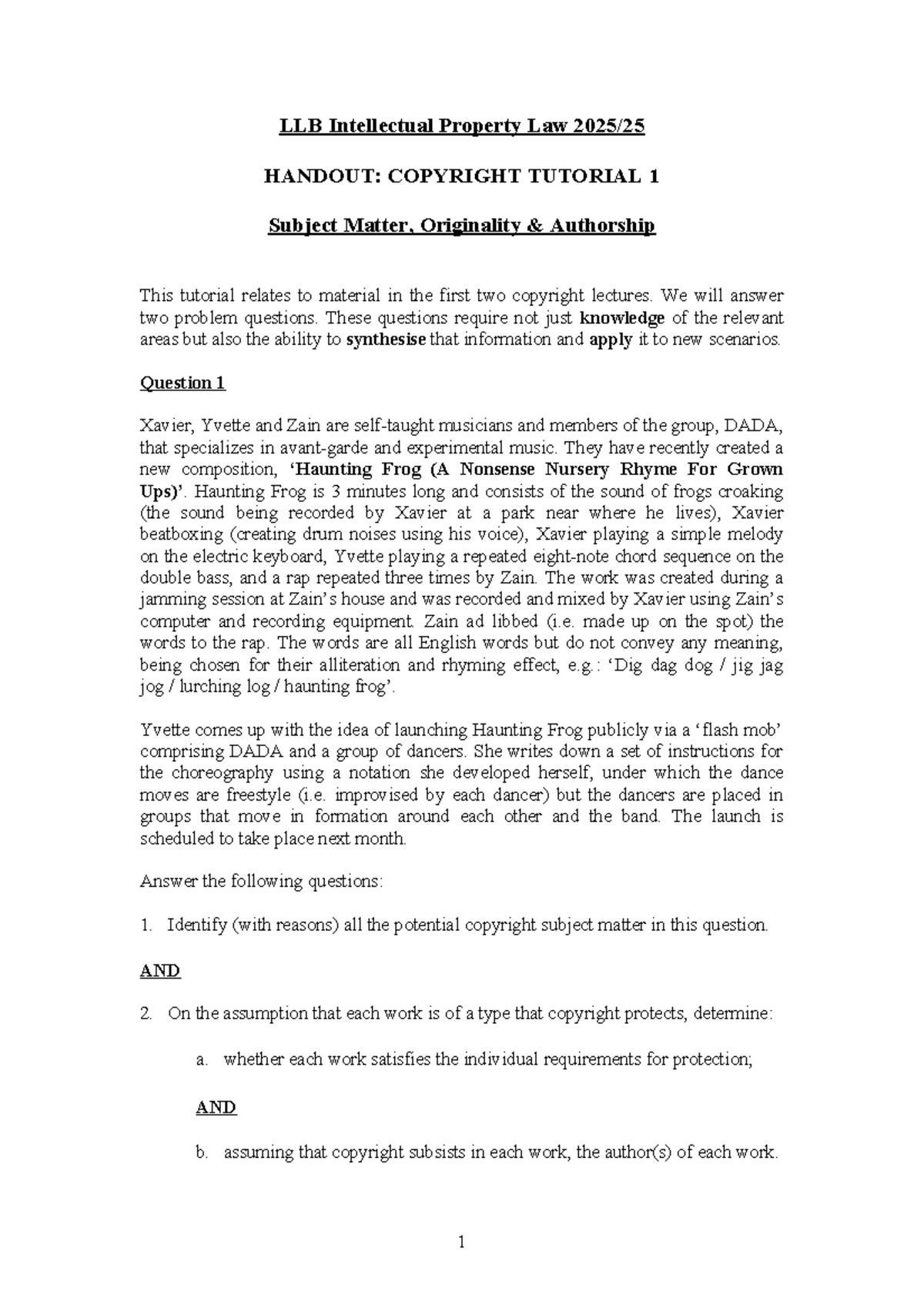 IPL Copyright Tutorial Handout 202425 - Keats version-2 - LLB ...