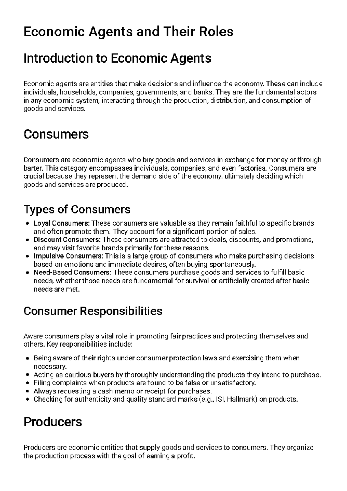 Economic Agents & Their Roles: Comprehensive Study Notes - Studocu