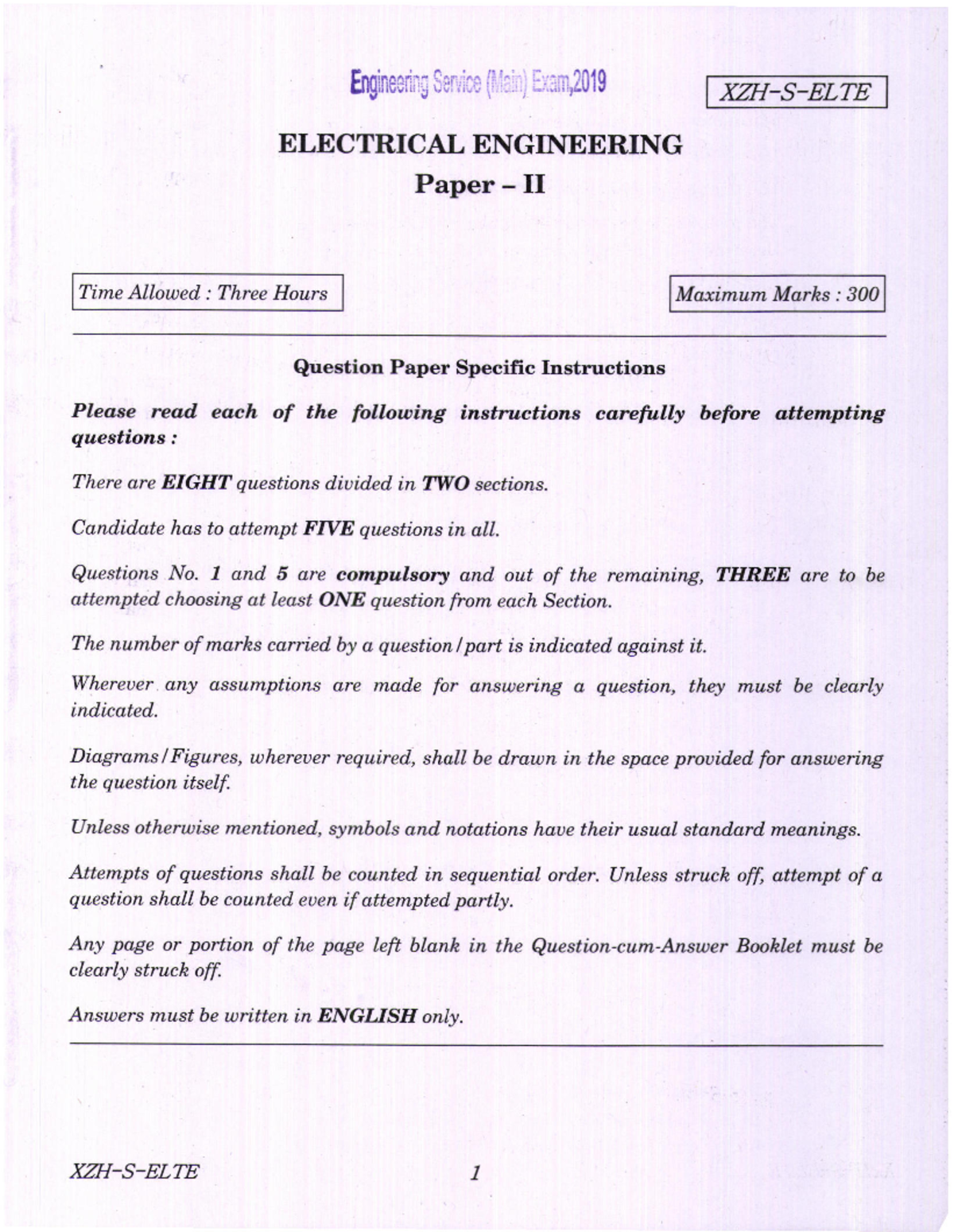 EE P2 ESEM19 - Electrical Engineering Main Paper II Exam Questions ...