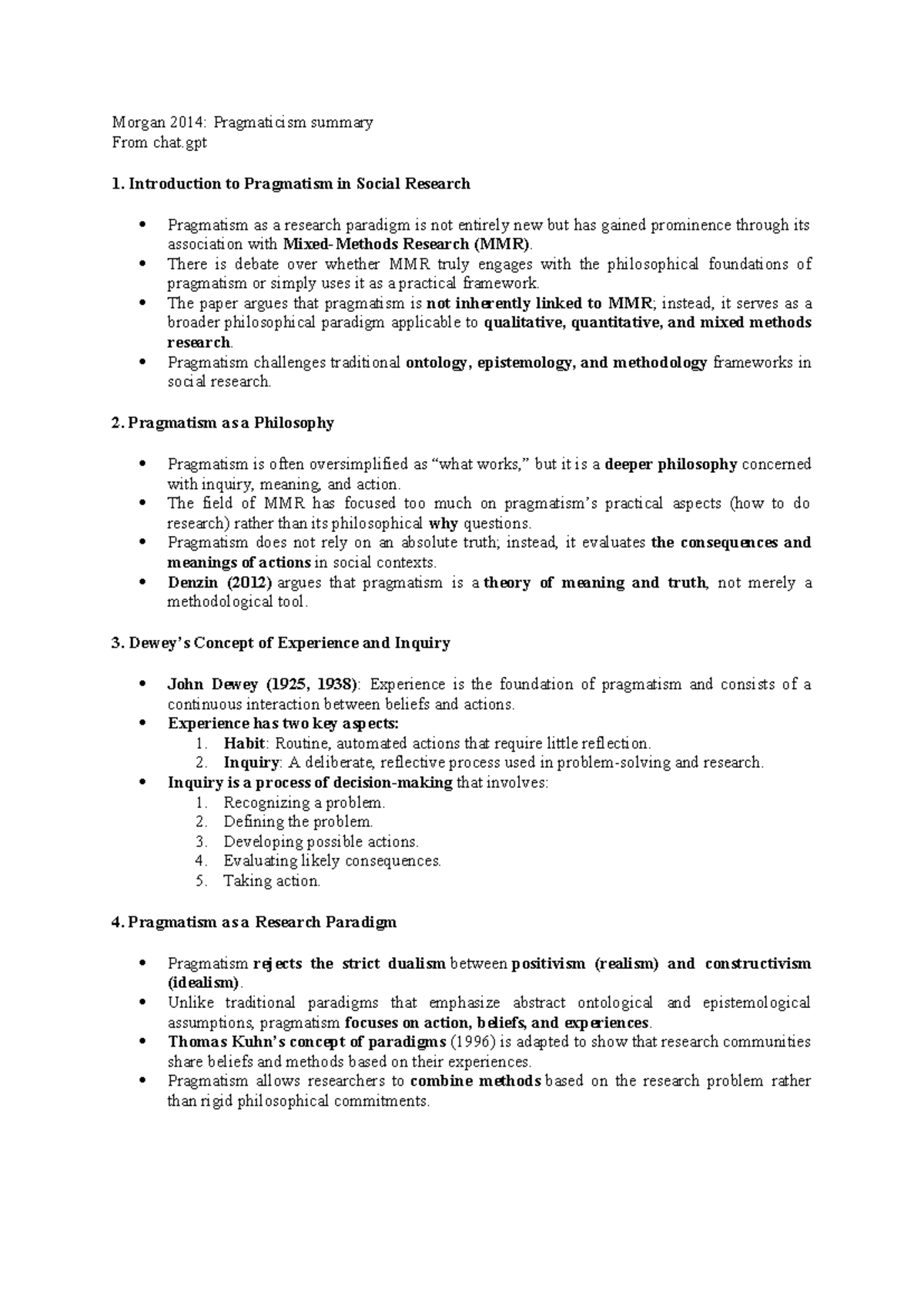 morgan-2014-summary-of-pragmatism-in-social-research-paradigm-studocu