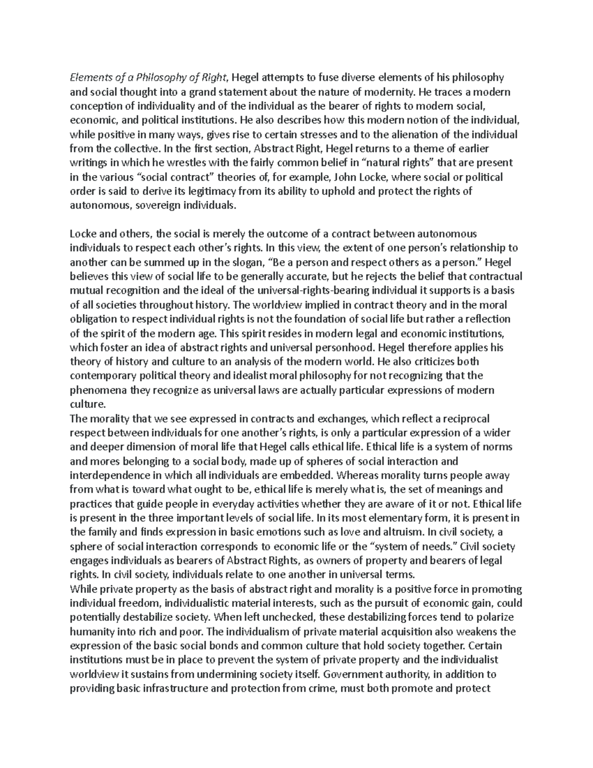 Physiology 312 - Lecture Notes - Elements of a Philosophy of Right ...