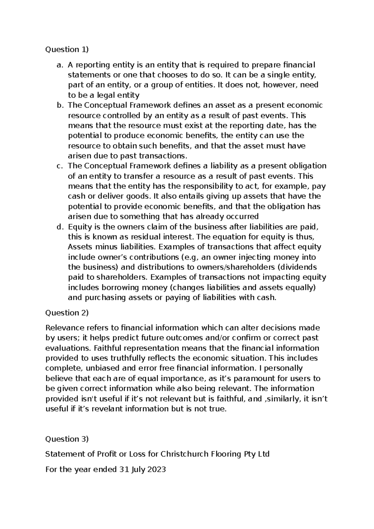 Week 1 Tutorial Solutions - Financial Reporting Concepts and Statements ...