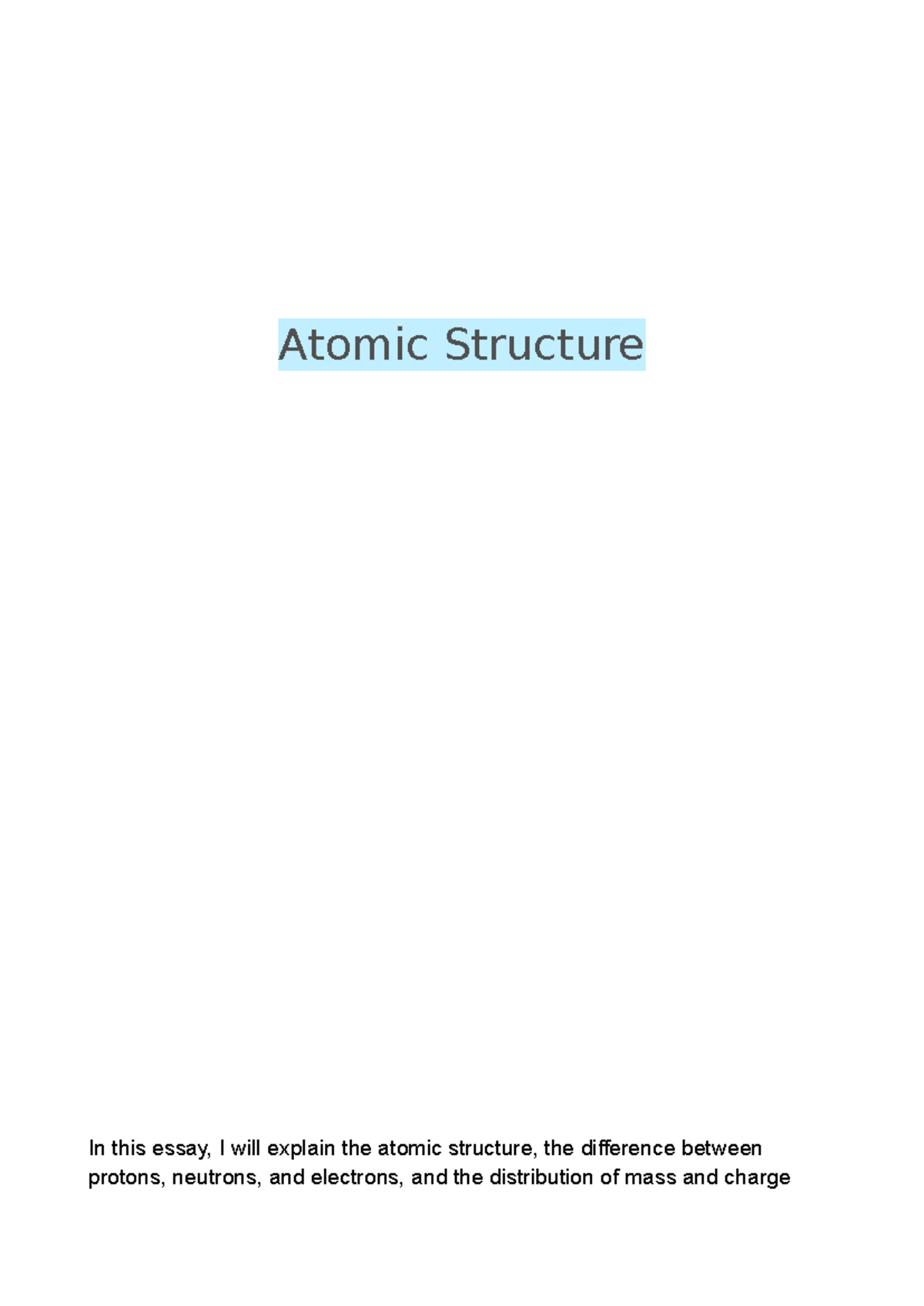 Unit 5 - Understanding Atomic Structure and Subatomic Particles - Studocu