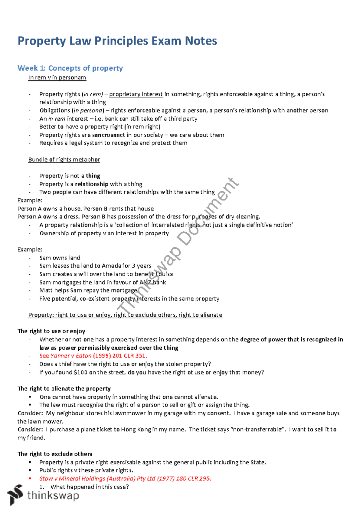 Property Law Exam Notes: Key Principles and Case Summaries - Studocu