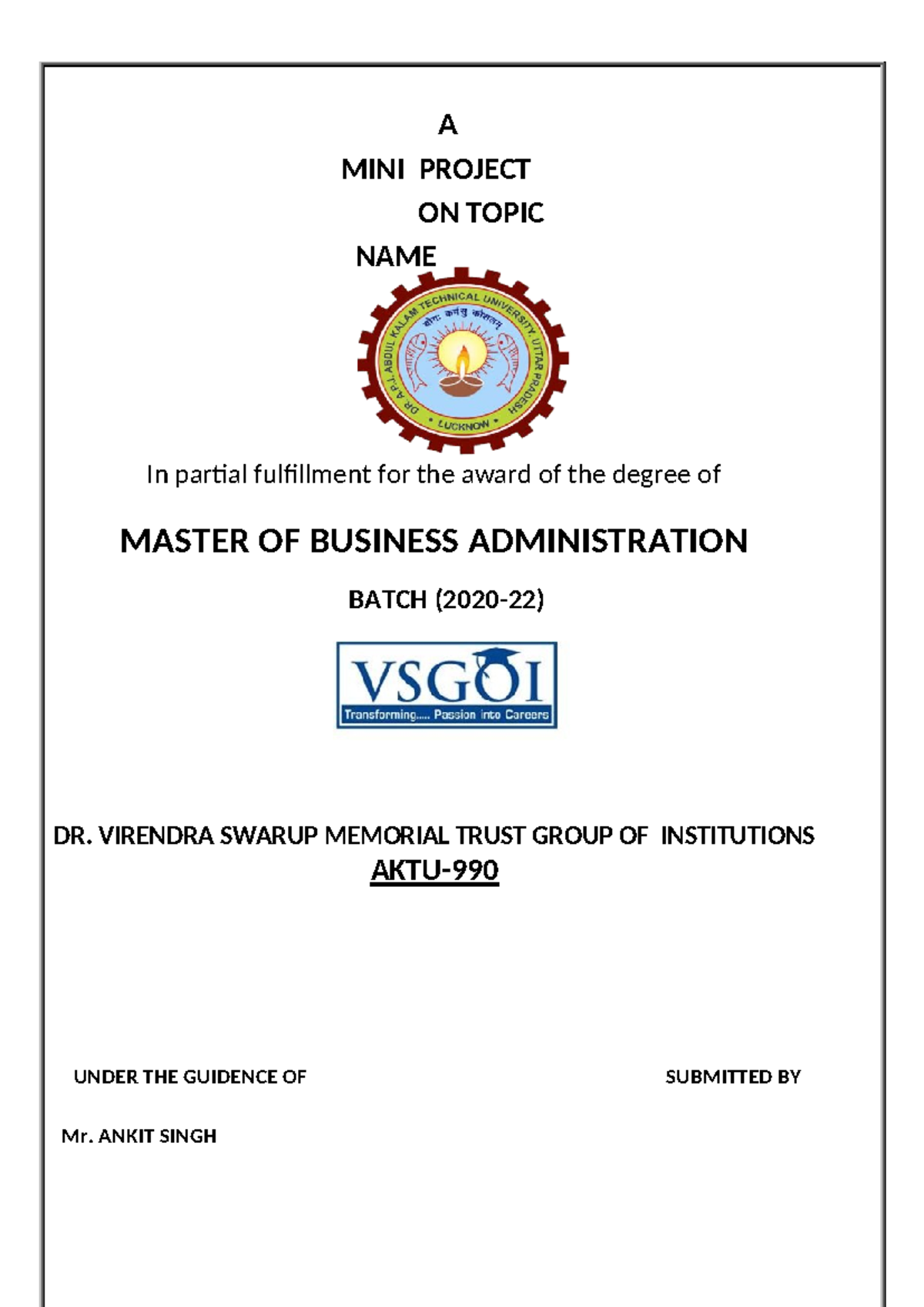 MINI PROJECT ON INNOVATIVE BUSINESS IDEAS FOR MBA 1ST SEMESTER - Studocu