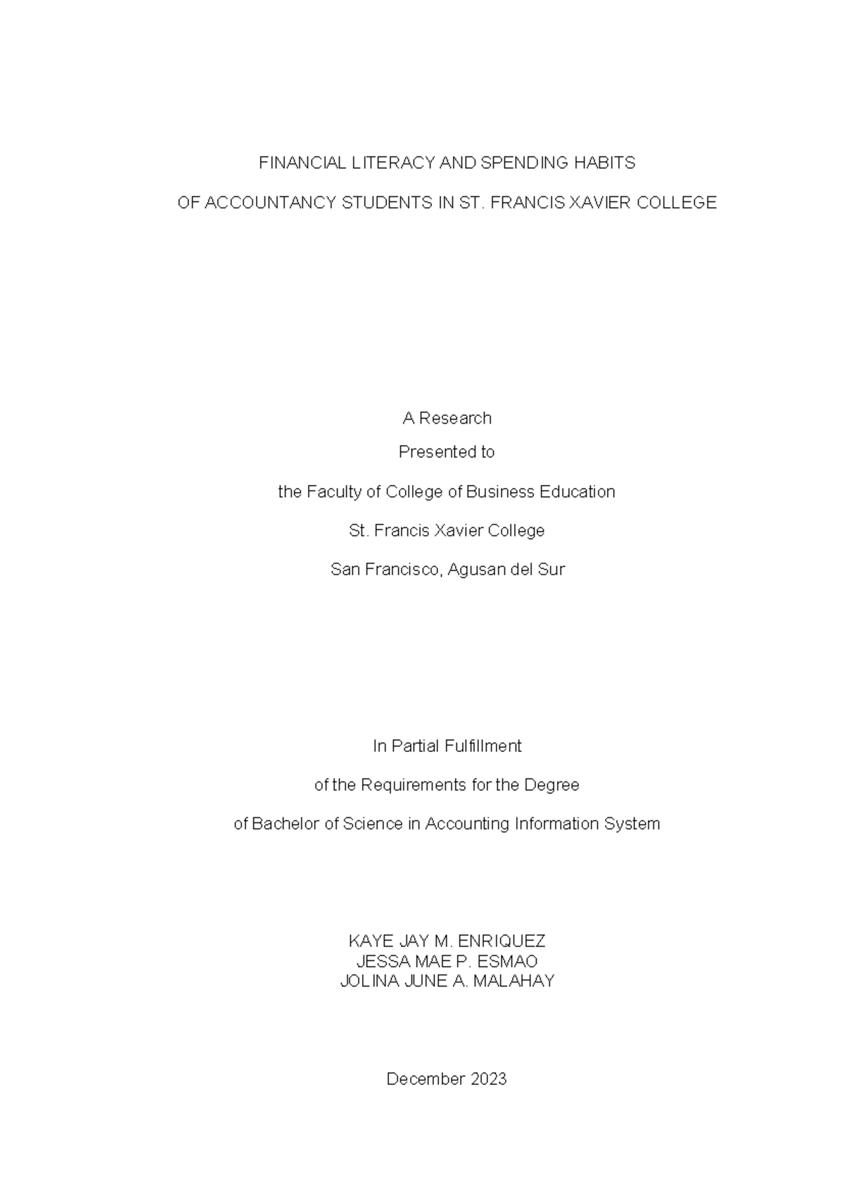 Financial Literacy and Spending Habits among Accountancy Students at ...