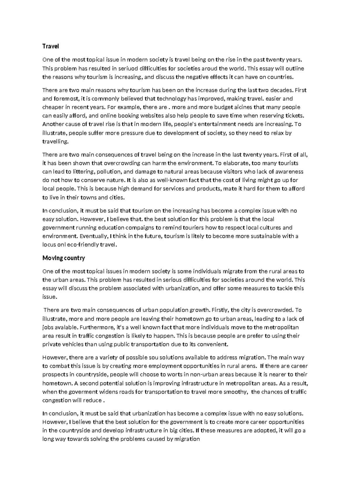 Essay on the Impact of Travel Growth and Urban Migration Issues - Studocu