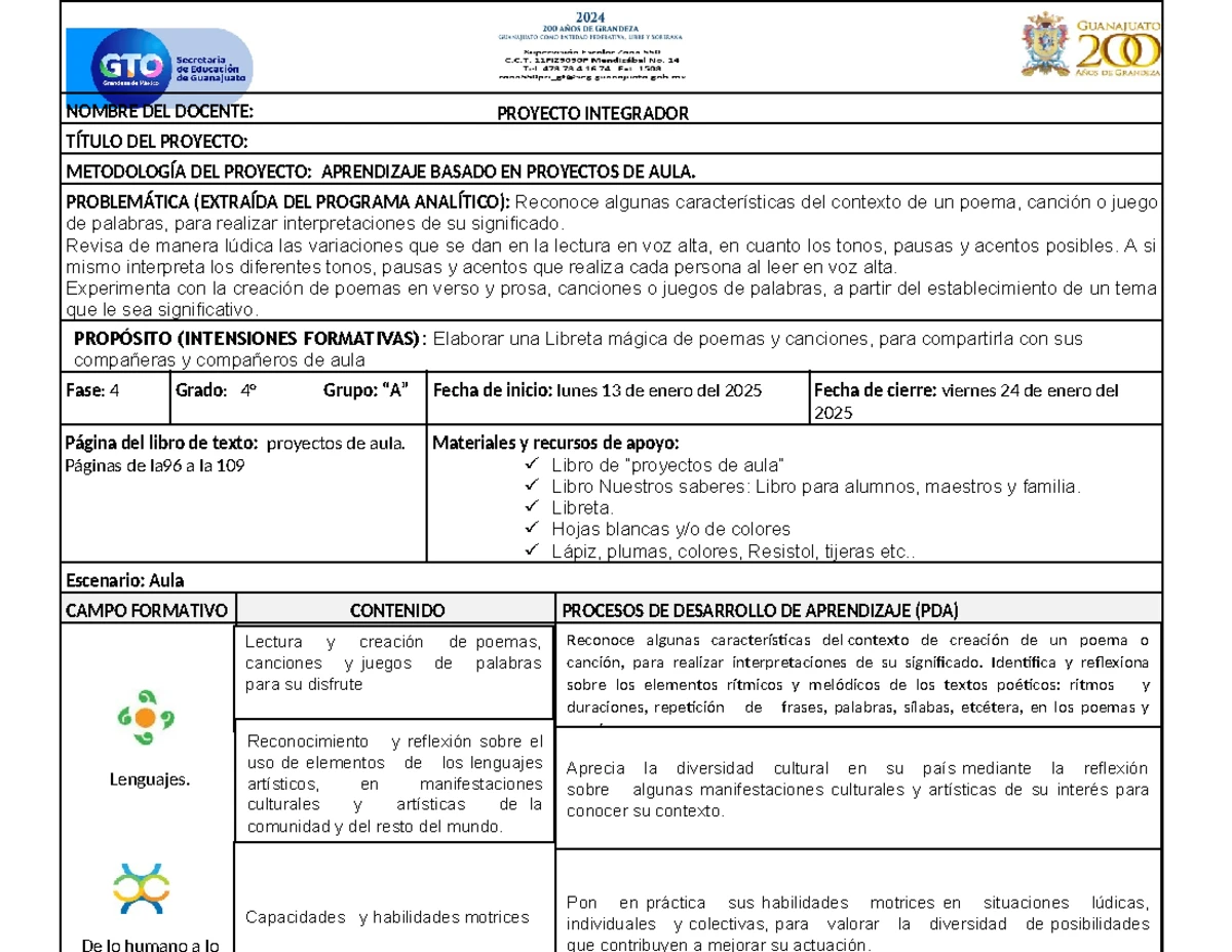 4° SEM25 Planificación de Proyectos Educativos 2024-2025 - Studocu