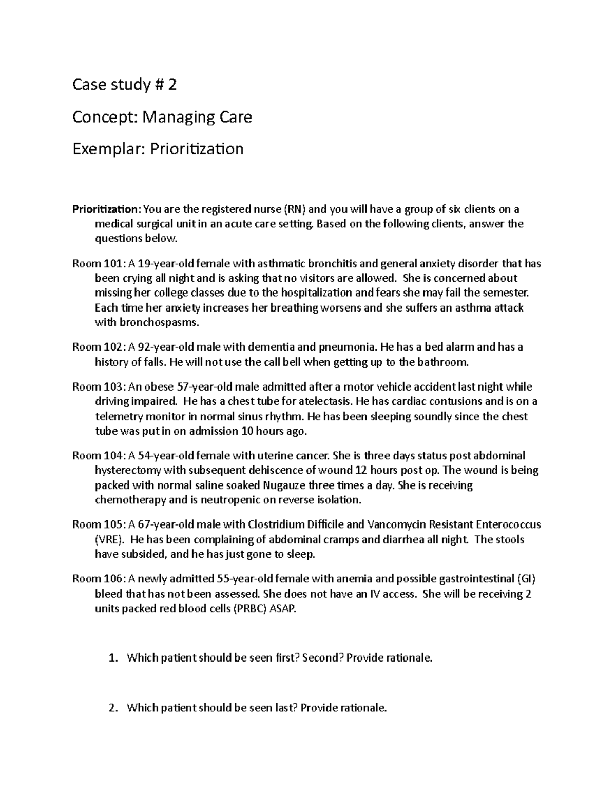 Case Study #2: Client Prioritization for Nursing Students - Studocu