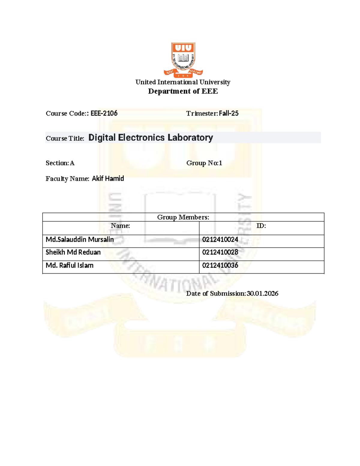 Digital Electronics Lab Project: Password Door Lock System (Course Code ...