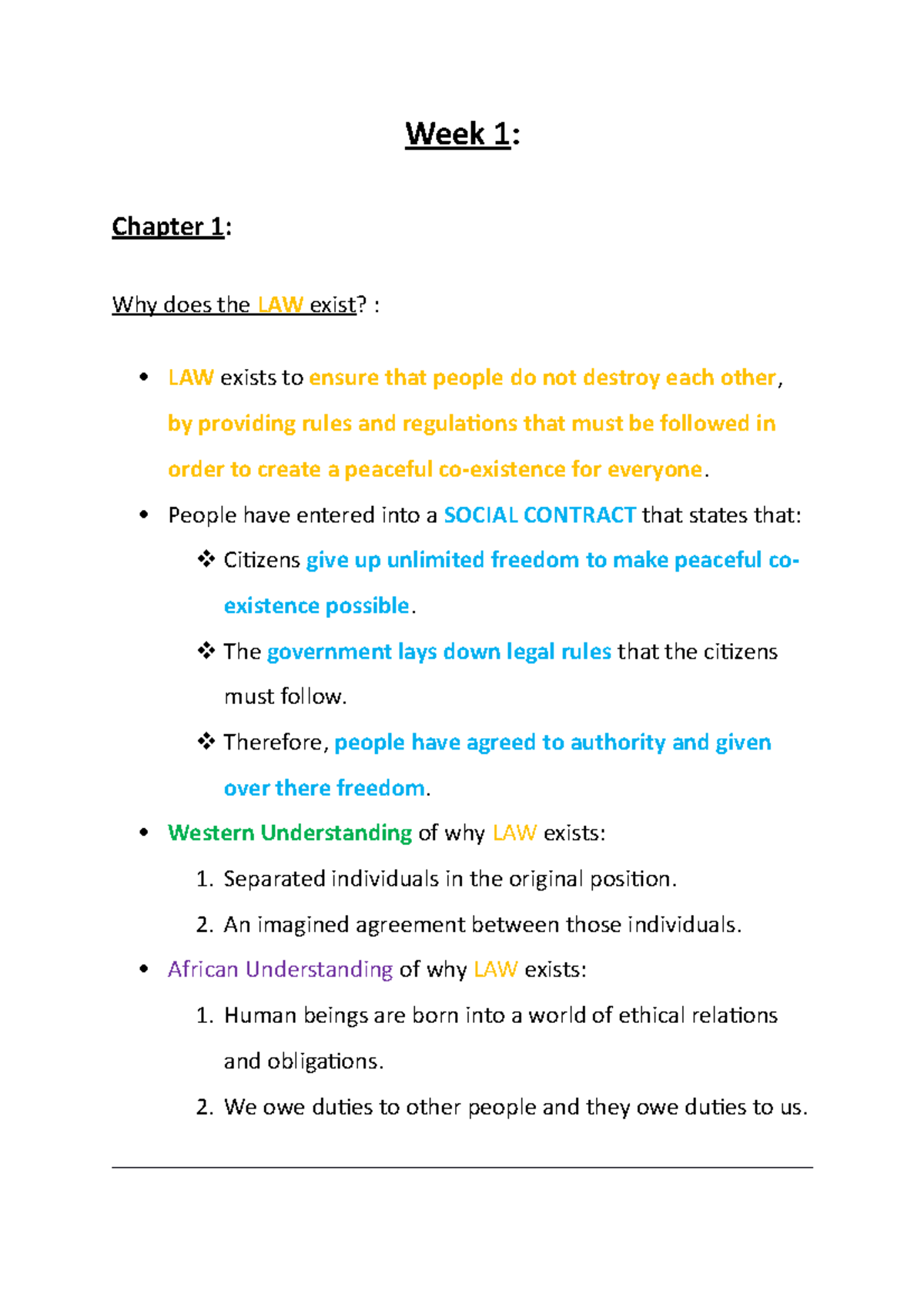 LAW 101 - Week 1 Notes on the Introduction to Law Concepts - Studocu