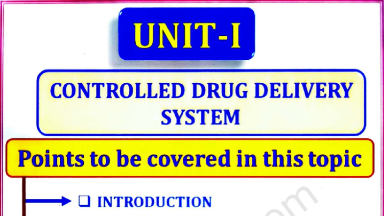 Novel Drug Delivery Systems - Unit 1 Overview and Key Concepts - Studocu