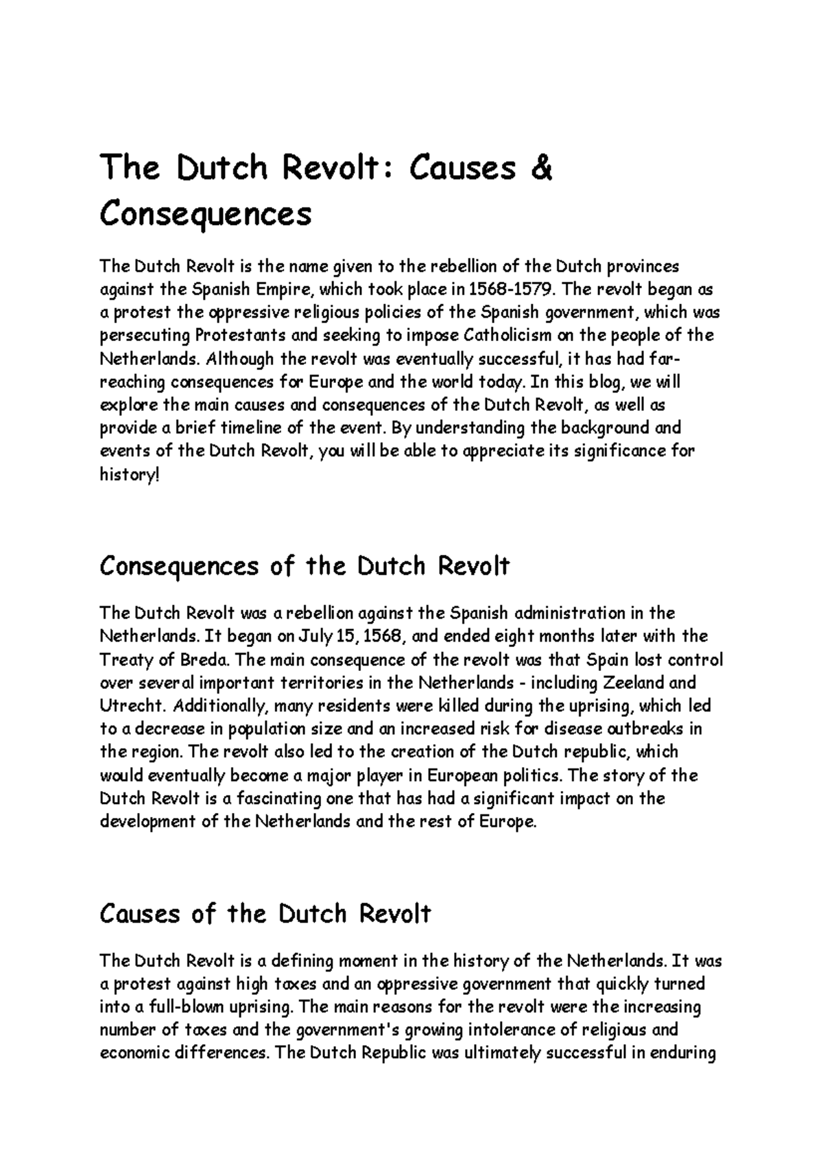 The Dutch Revolt (1568-1581): Causes, Consequences & Historical Impact ...