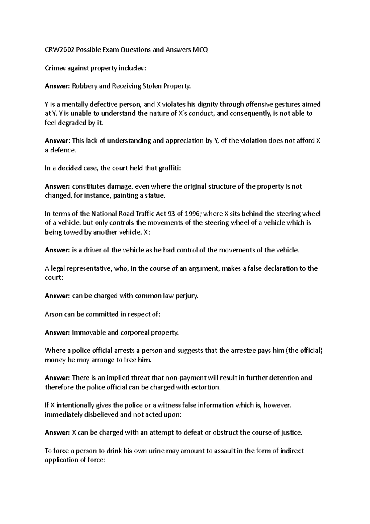 CRW2602 Possible Exam Questions & Answers for Review - Studocu