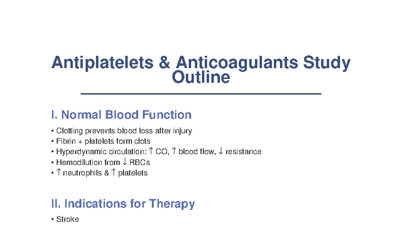 Antiplatelets & Anticoagulants Nursing Overview: Key Insights - Studocu