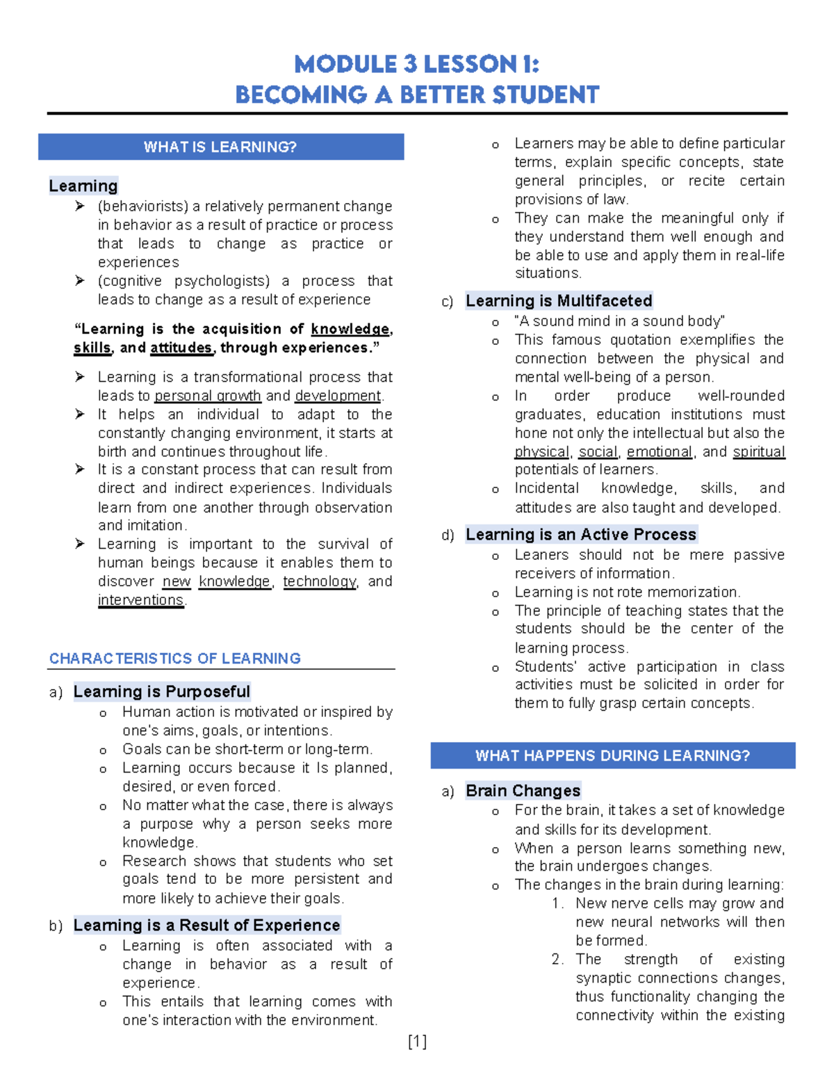 Module 3 Lesson 1: Understanding the Nature of Learning - Studocu