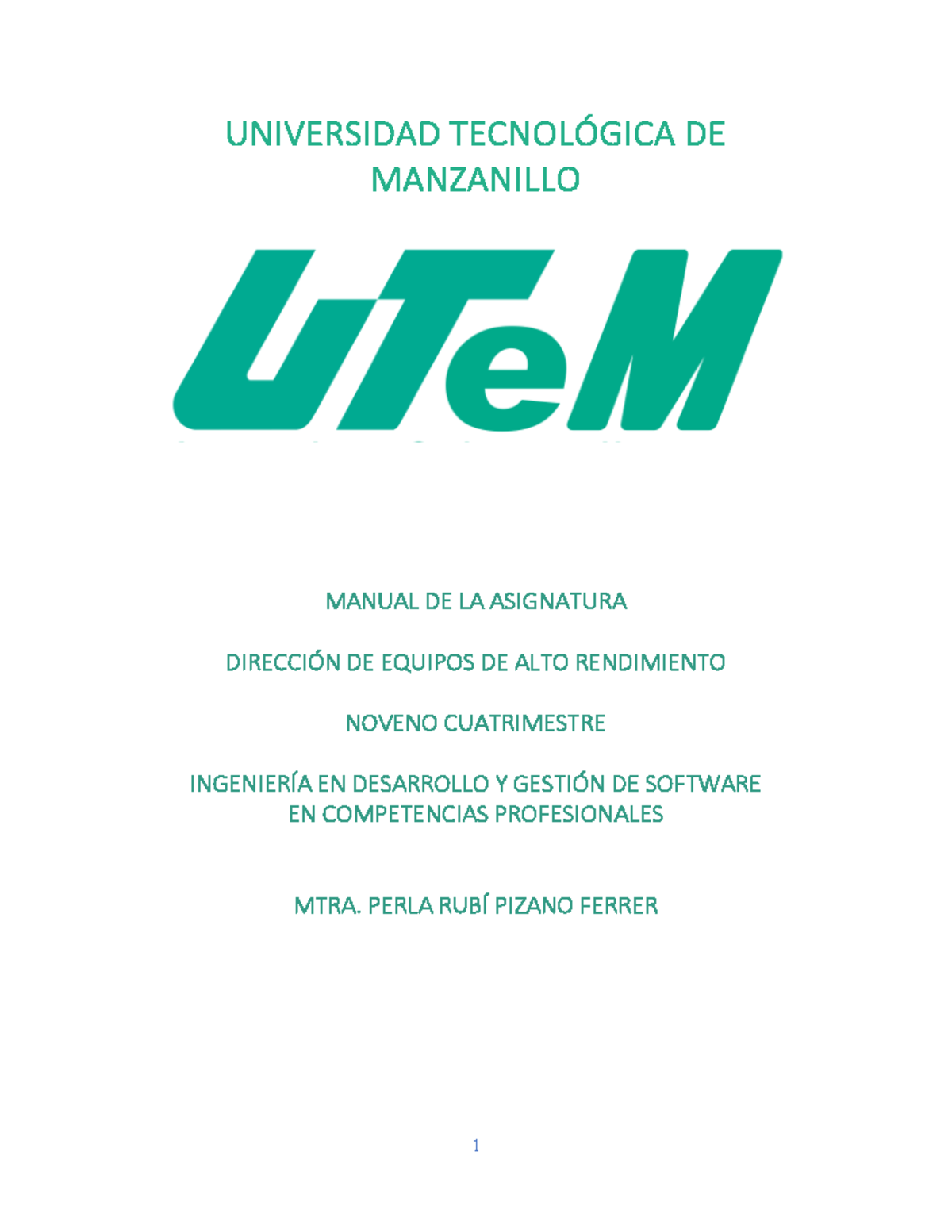 Manual de la Asignatura: Dirección de Equipos de Alto Rendimiento - 9° - Document Preview