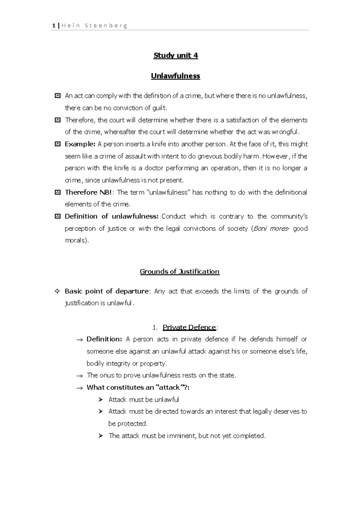 IURI211 Test 2 SU4-6 - notes - Study unit 4 Unlawfulness An act can ...