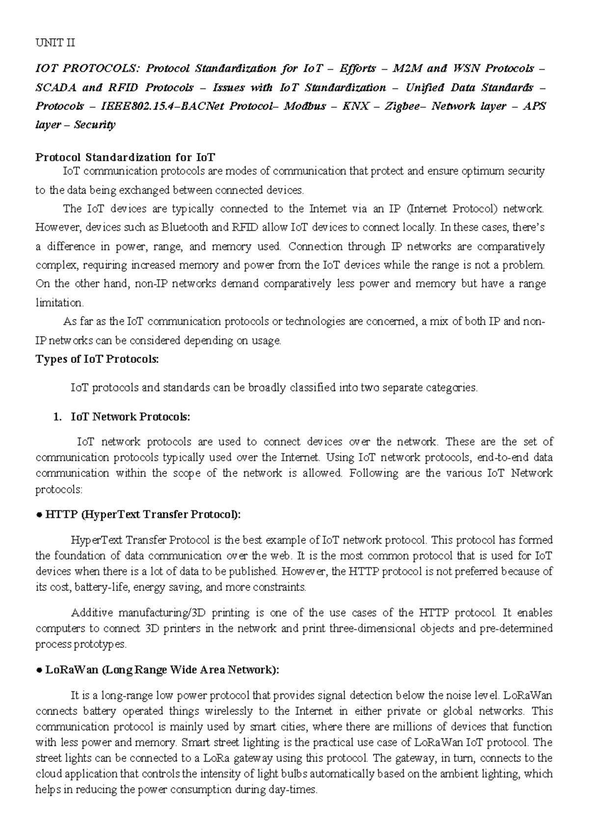 IOT UNIT II: Comprehensive Overview of IoT Protocols and Standards ...