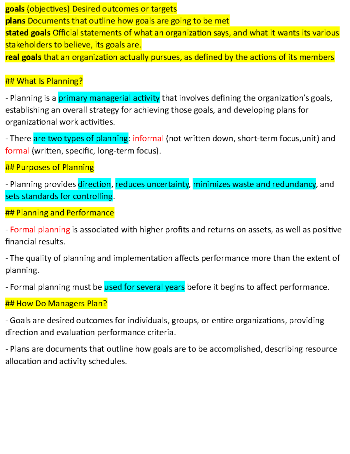 Final 2 - lecture note - goals (objectives) Desired outcomes or targets ...