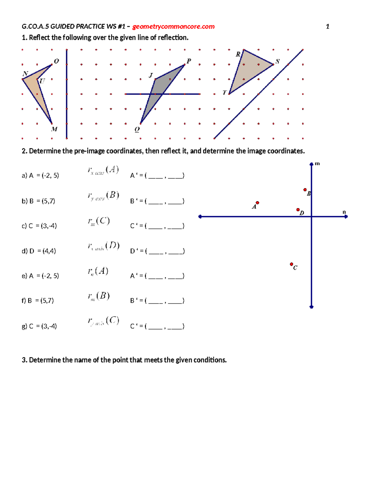 Guided Practice WS #1 for G.CO.A: Geometry Reflections - Studocu